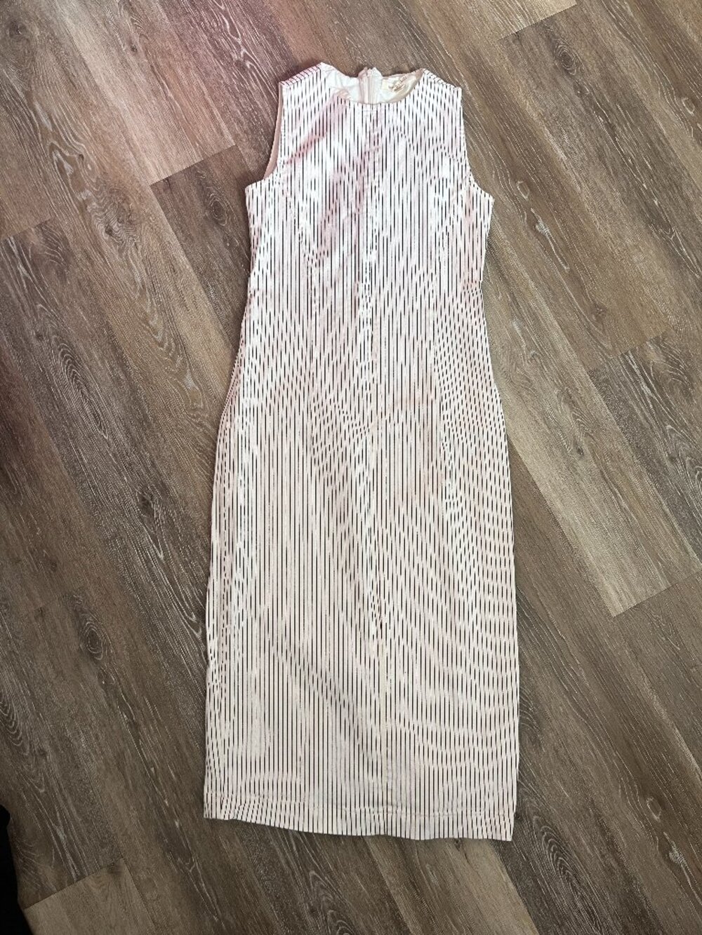 Cream Brown/Oxblood Striped Denim Midi Dress